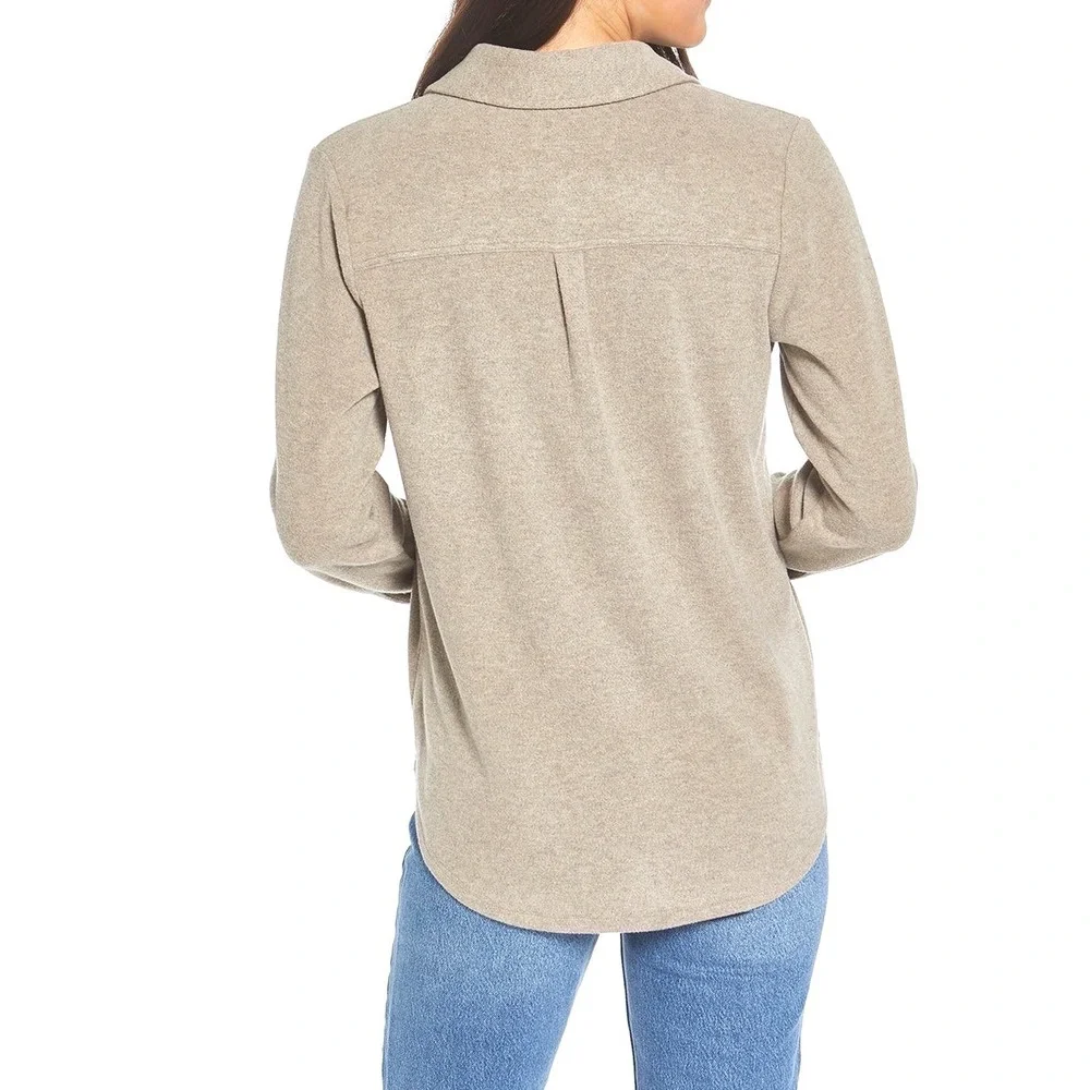 Thread & Supply Oatmeal Knit Button Down Shacket Shirt Jacket Medium Lewis Top - Picture 2 of 6